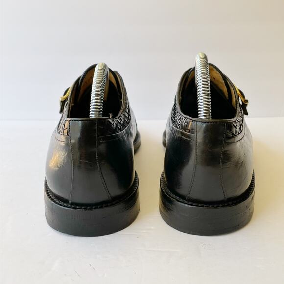 Peter Huber Black Leather Woven Leather Oxford Buckle 8 Monk Strap main image 11